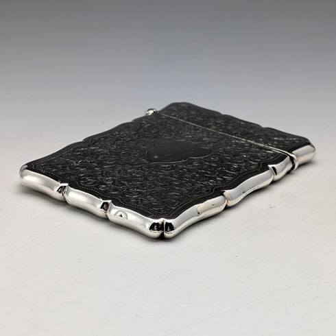 1906 British antique floral engraved sterling silver card case 51g William Atkin